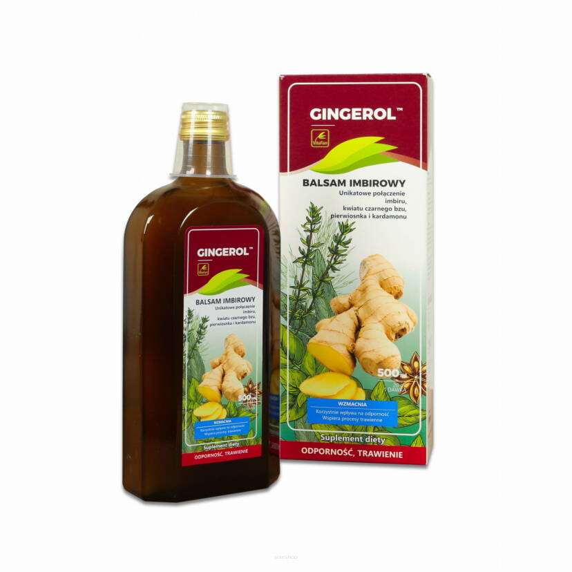 Balsam imbirowy z czarnym bzem pieriosnkiem i kardamonem - Odporność Trawienie - Gingerol 500ml - VitaFan