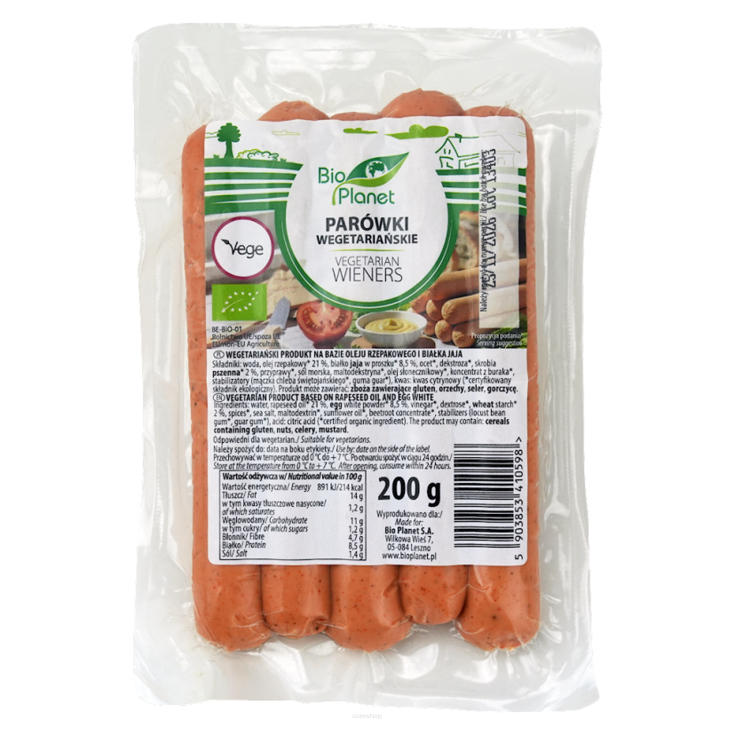 PARÓWKI WEGETARIAŃSKIE BIO 200 g - BIO PLANET