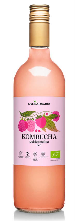 KOMBUCHA MALINOWA BIO 750 ml - DELIKATNA (ZAKWASOWNIA)