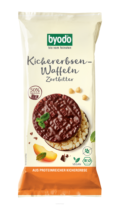 WAFLE Z CIECIERZYCY Z CIEMNĄ CZEKOLADĄ BEZGLUTENOWE BIO 65 g - BYODO