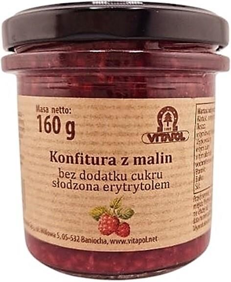 Konfitura z malin słodzona erytrytolem  B/C 160g