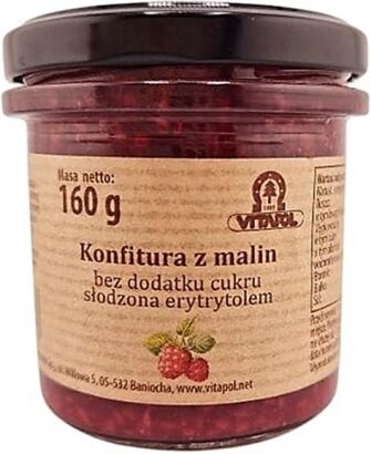 Konfitura z malin słodzona erytrytolem  B/C 160g