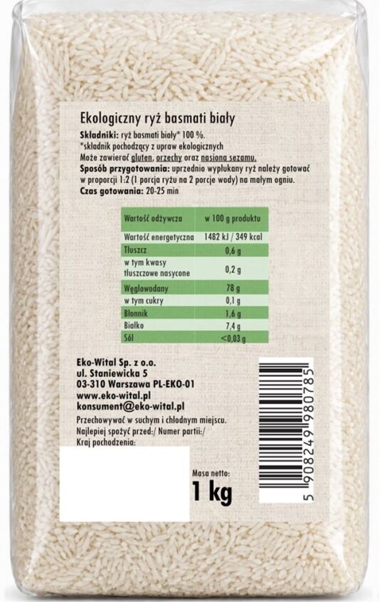 Ryż basmati biały BIO 1 kg