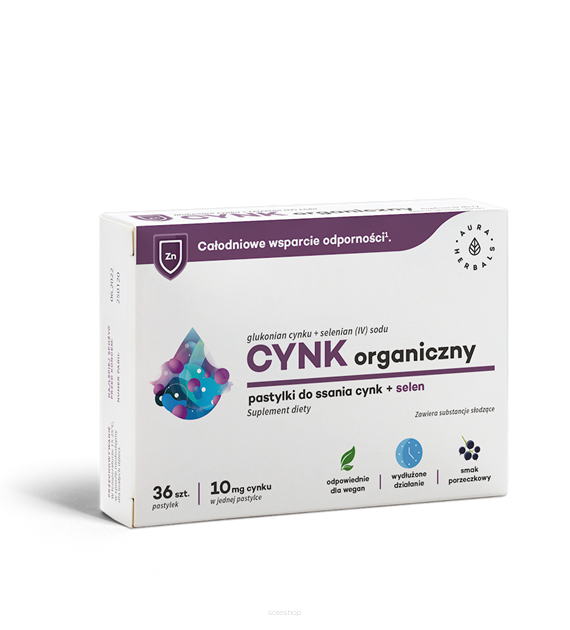 Cynk organiczny (10mg) + selen - pastylki do ssania 36 szt Aura Herbals