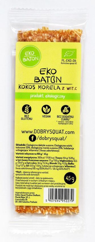 BATON KOKOS MORELA Z WITAMINĄ C BIO 45 g - DOBRY SQUAT