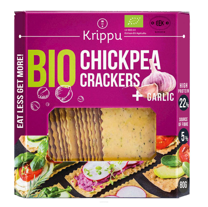 KRAKERSY PROTEINOWE Z CIECIERZYCY Z CZOSNKIEM BIO 80 g - KRIPPU