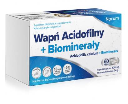 Wapń Acidofilny + Biominerały 400 mg | 60 kapsułek - Narine