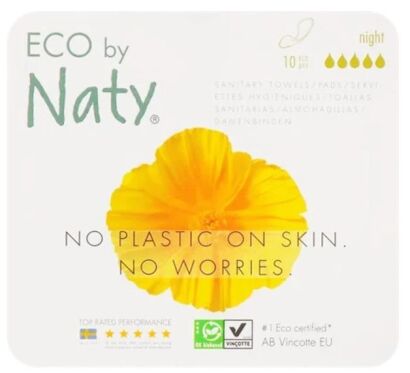 Ekologiczne podpaski na noc, super, 10 szt