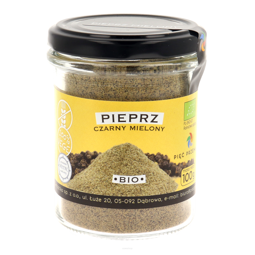 Pieprz czarny mielony bezglutenowy BIO 100 g - Pięć Przemian