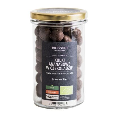 KULKI ANANASOWE W CZEKOLADZIE BEZGLUTENOWE BIO 300 g - BIOSSOM