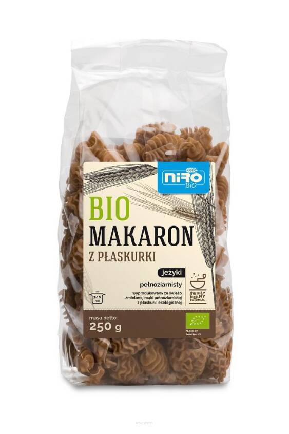 MAKARON (Z PŁASKURKI) PEŁNOZIARNISTY JEŻYKI BIO 250 g - NIRO