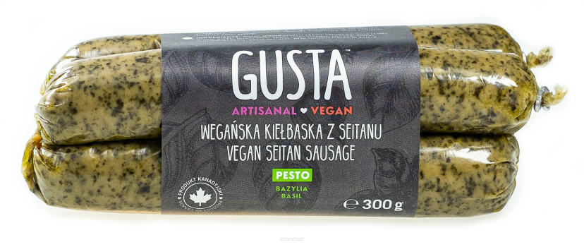 Wegańska kiełbaska z seitanu PESTO bazylia 300g/4szt - GUSTA