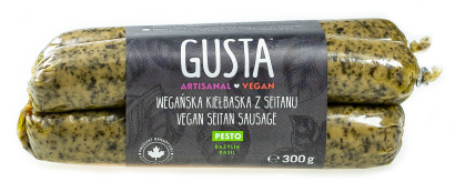 Wegańska kiełbaska z seitanu PESTO bazylia 300g/4szt - GUSTA