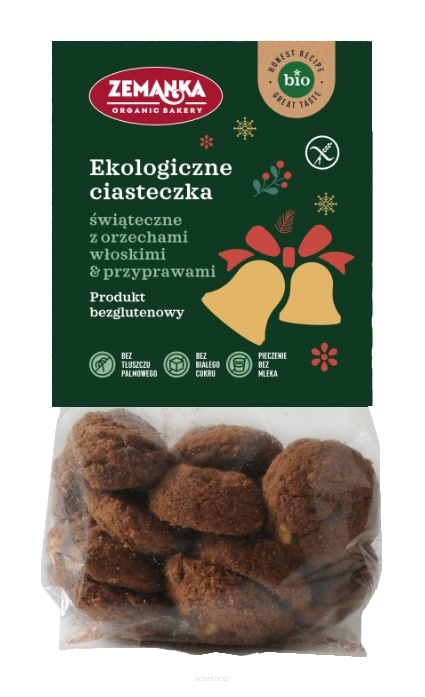 CIASTKA ŚWIĄTECZNE Z ORZECHAMI WŁOSKIMI I PRZYPRAWAMI KORZENNYMI BEZGLUTENOWE BIO 100 g - ZEMANKA (PRODUKT SEZONOWY)