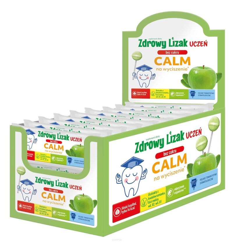 Zdrowy Lizak Calm Lizak bez cukru o smaku jabłkowo-miętowym (Ekstrakt z rumianku, ryboflawina, tiamina) KSZTAŁT KULKI - Starpharma