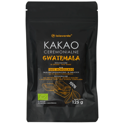 KAKAO CEREMONIALNE - TABLICZKA GORZKA 100 % KAKAO BIO 125 g - ISLAVERDE (SEGURA)