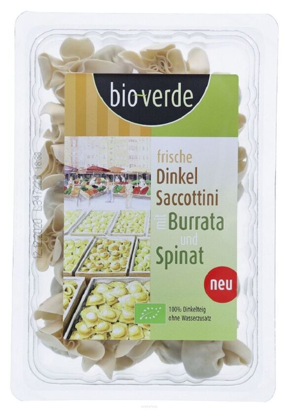 SACCHETTINI ORKISZOWE ŚWIEŻE Z SEREM BURRATA I SZPINAKIEM BIO 250 g - BIO-VERDE