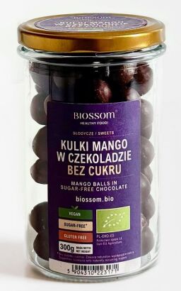 #KULKI MANGO W CZEKOLADZIE BEZ DODATKU CUKRU BEZGLUTENOWE BIO 300 g - BIOSSOM