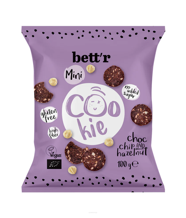 CIASTKA Z CZEKOLADĄ I ORZECHAMI LASKOWYMI BEZ DODATKU CUKRÓW BEZGLUTENOWE BIO 100 g - BETT'R