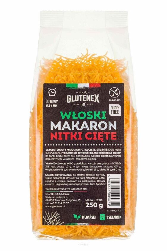 MAKARON (KUKURYDZIANY) NITKI CIĘTE BEZGLUTENOWY 250 g - GLUTENEX