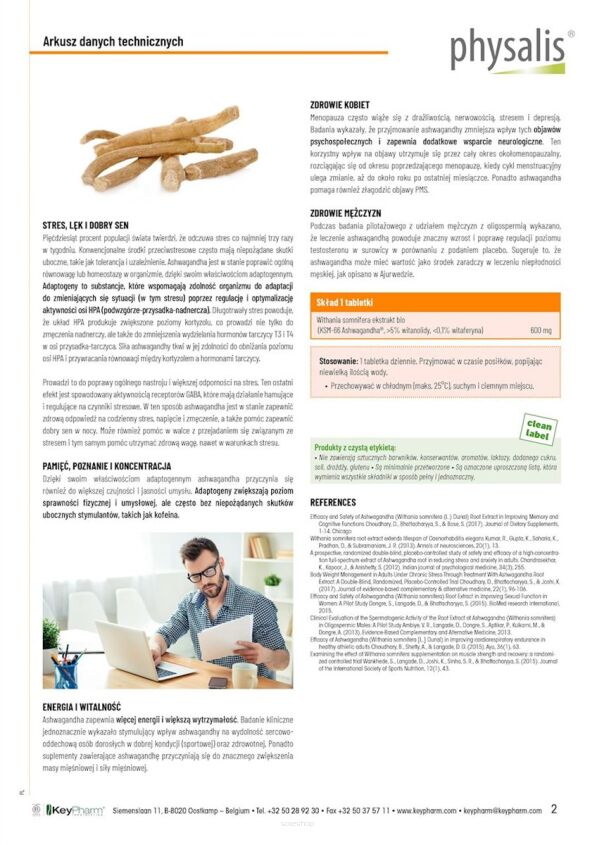 ASHWAGANDHA FORTE EKSTRAKT BIO (600 mg) 30 TABLETEK - PHYSALIS