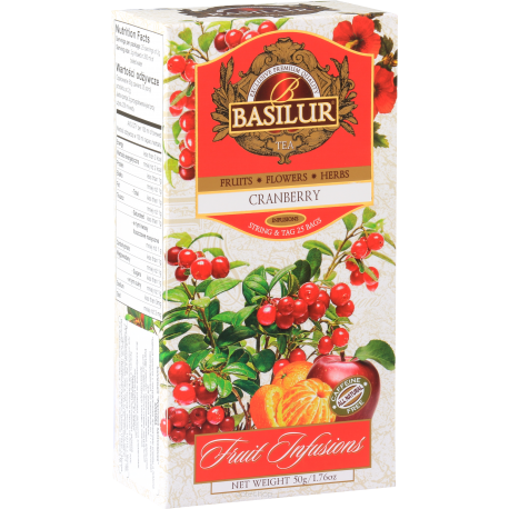 Herbata rozgrzewająca owocowa z hibiskusem Cranberry w sasetkach 25 x2 g Basilur