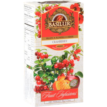 Herbata rozgrzewająca owocowa z hibiskusem Cranberry w sasetkach 25 x2 g Basilur