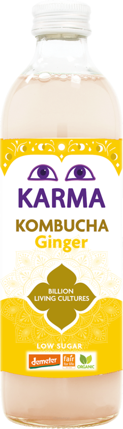 KOMBUCHA Z IMBIREM NISKA ZAWARTOŚĆ CUKRÓW FAIR FOR LIFE DEMETER BIO 500 ml - KARMA KOMBUCHA