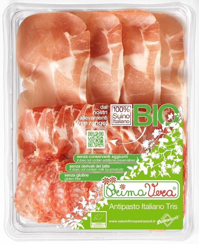 MIX PLASTRÓW (SALAMI MILANO + KARCZEK DOJRZEWAJĄCY COPPA DI PARMA + SZYNKA PROSCIUTTO CRUDO) BEZGLUTENOWE BIO 120 g - PRIMAVERA