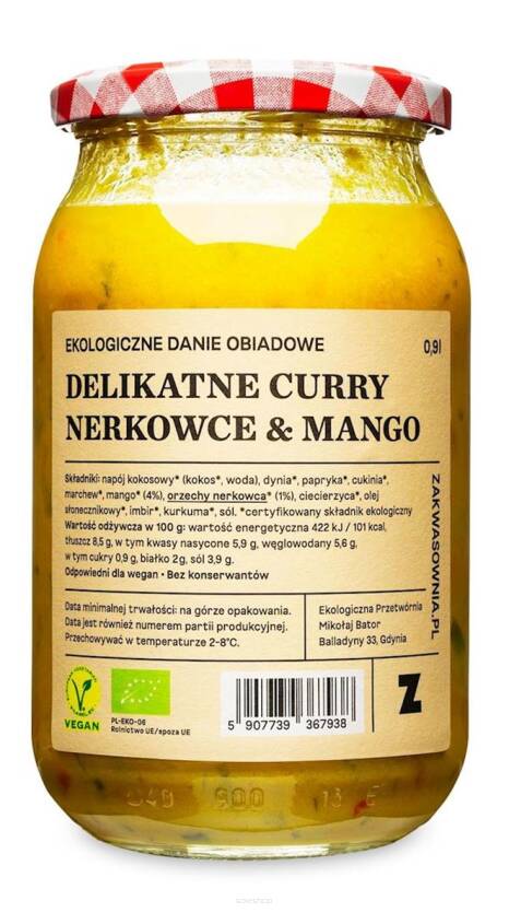 CURRY DELIKATNE Z ORZECHAMI NERKOWCA I MANGO BIO 900 ml - ZAKWASOWNIA