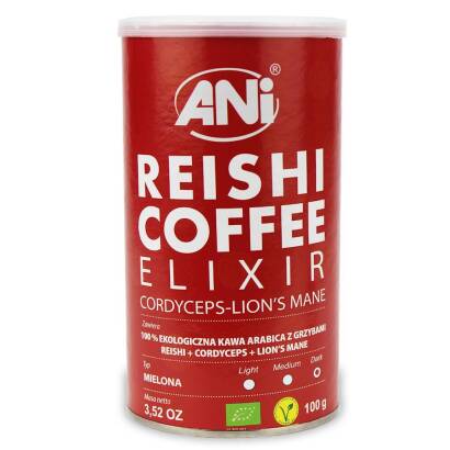 KAWA MIELONA ARABICA Z GRZYBAMI REISHI + CORDYCEPS + LION'S MANE BIO 100 g - ANI