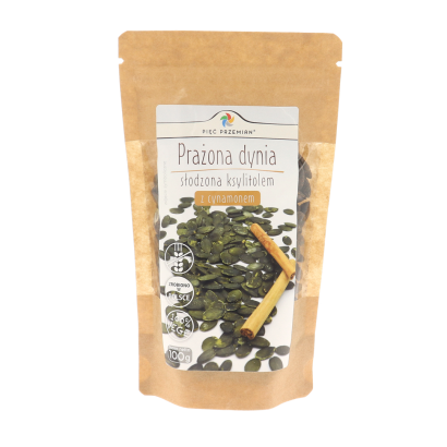 Prażona dynia słodzona ksylitolem z cynamonem 100 g - Pięć Przemian