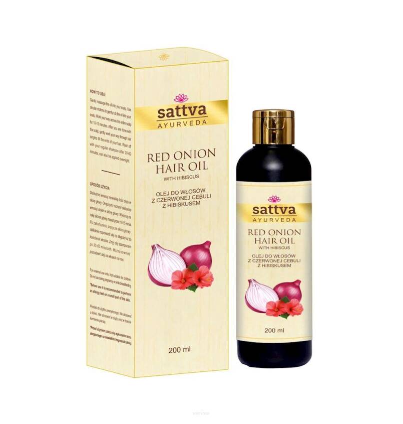 OLEJEK DO WŁOSÓW Z CZERWONEJ CEBULI Z HIBISKUSEM 200 ml - SATTVA