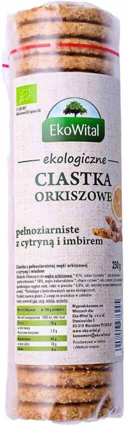 Ciastka orkiszowe pełnoziarniste z cytryną i imbirem BIO 250 g