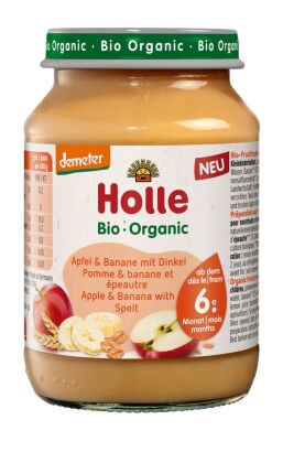 JABŁKO - BANAN Z ORKISZEM BEZ DODATKU CUKRÓW OD 6 MIESIĄCA DEMETER BIO 190 g (SŁOIK) - HOLLE