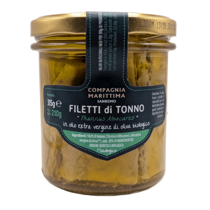 TUŃCZYK ŻÓŁTOPŁETWY FILETY W BIO OLIWIE Z OLIWEK EXTRA VIRGIN 315 g (SŁOIK) - COMPAGNIA MEDITERRANEA