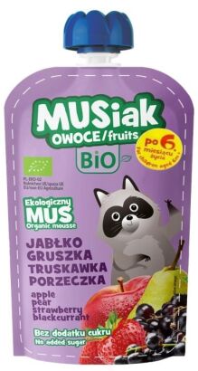Mus owocowy jabłko- gruszka- truskawka- czarna porzeczka BIO 120g