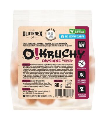 CIASTKA OWSIANE Z ŻURAWINĄ I JABŁKIEM BEZ DODATKU CUKRÓW BEZGLUTENOWE O!KRUCHY 90 g - GLUTENEX