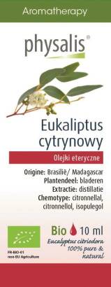OLEJEK ETERYCZNY EUKALIPTUS CYTRYNOWY (CITROEN EUCALYPTUS) BIO 10 ml - PHYSALIS