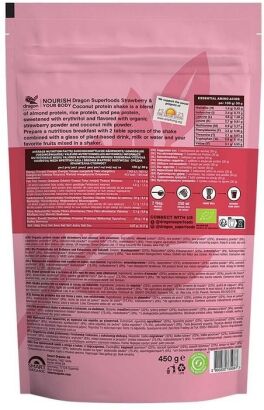 Shake proteinowy truskawka i kokos, 50% białka z amino kwasami, z erytrytolem, bezglutenowy BIO 450 g