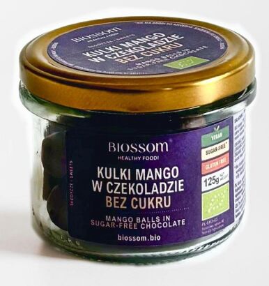 #KULKI MANGO W CZEKOLADZIE BEZ DODATKU CUKRU BEZGLUTENOWE BIO 125 g - BIOSSOM