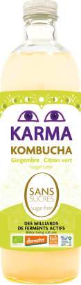 KOMBUCHA Z IMBIREM I LIMONKĄ BEZ CUKRU FAIR FOR LIFE DEMETER BIO 750 ml - KARMA KOMBUCHA