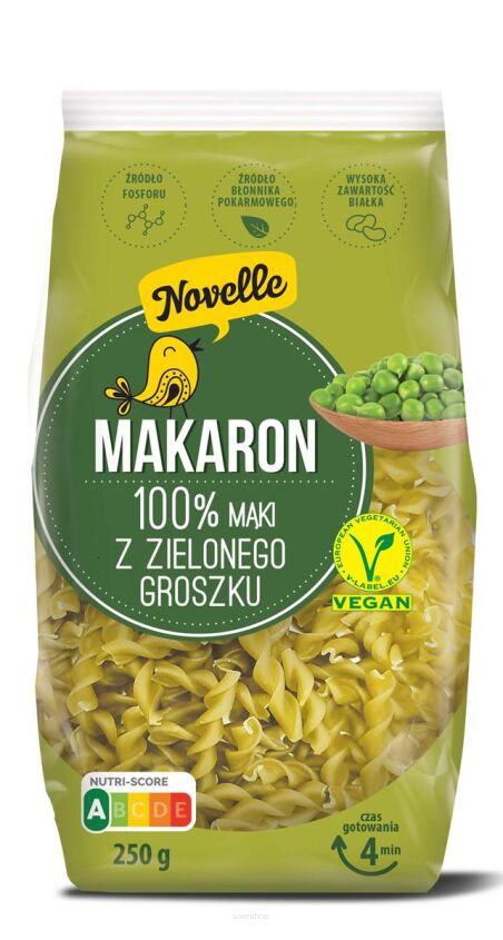 MAKARON PROTEINOWY (Z GROSZKU ZIELONEGO) ŚWIDERKI 250 g - NOVELLE