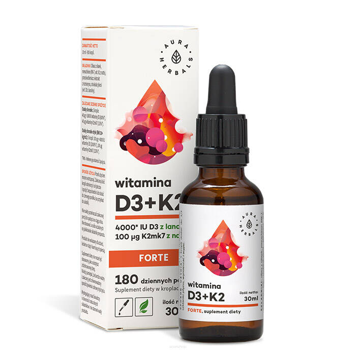 Witamina D3 (4000IU) + K2mk7 FORTE - krople (30ml) - Aura Herbals
