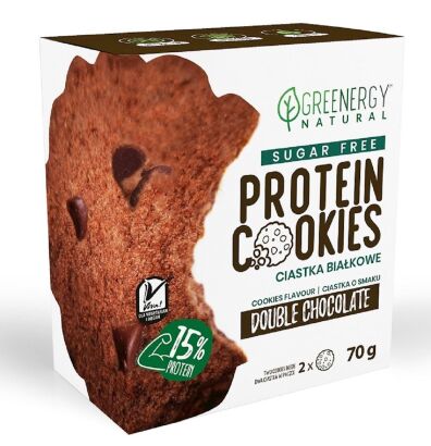 CIASTKA PROTEINOWE PODWÓJNIE CZEKOLADOWE BEZ CUKRU (2 x 35 g) 70 g - GREENERGY