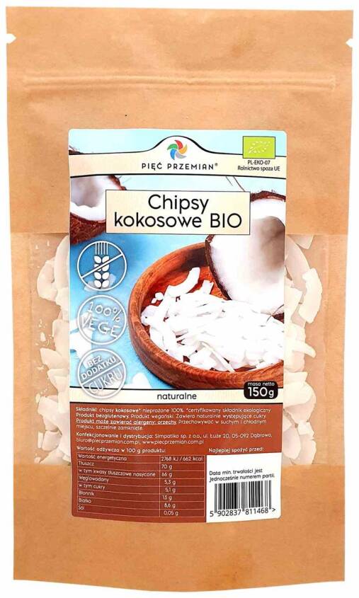 Chipsy kokosowe BIO 150 g - Pięć Przemian