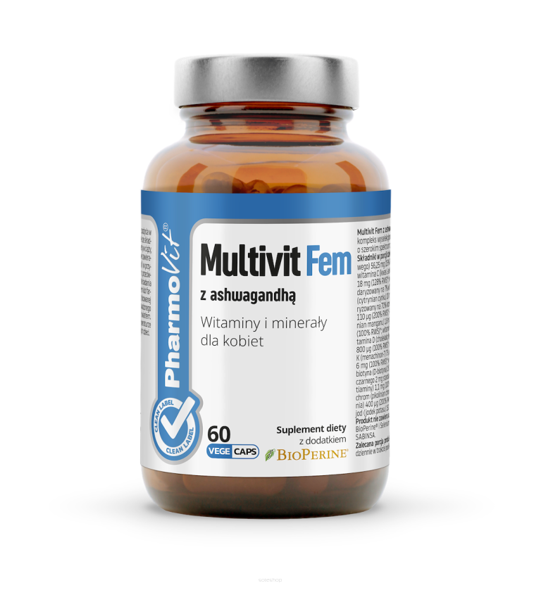 Multivit Fem z ashwagandhą Witaminy i minerały dla kobiet 60 kaps | Clean Label Pharmovit