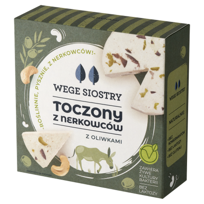 WEGAŃSKA ALTERNATYWA SERA Z ORZECHÓW NERKOWCA Z OLIWKAMI BEZGLUTENOWA 140 g - WEGE SIOSTRY