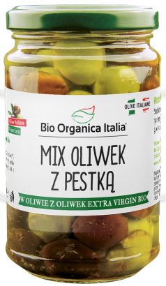 MIX OLIWEK Z PESTKĄ W OLIWIE Z OLIWEK EXTRA VIRGIN BIO 280 g (SŁOIK) - BIO ORGANICA ITALIA