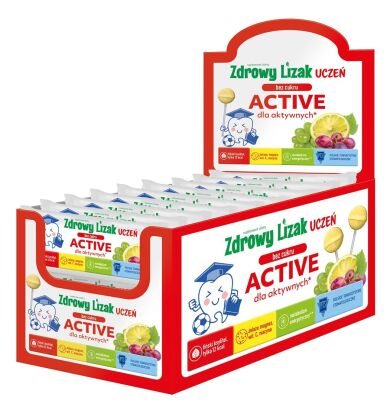 Zdrowy Lizak Uczeń Active Lizak bez cukru o smaku winogronowo-cytrynowym (Żelazo, magnez, wit. C) KSZTAŁT KULKI - Starpharma